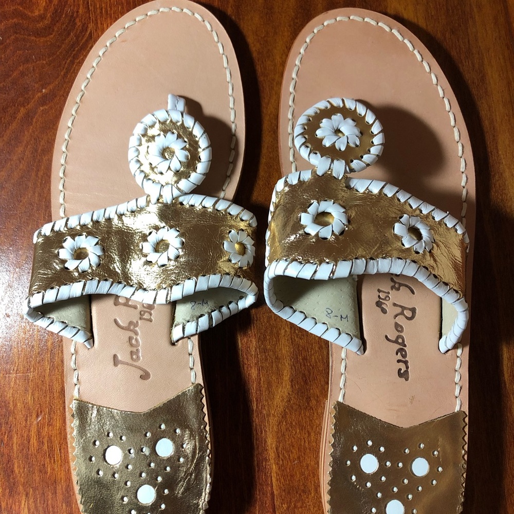 Jack Rogers Gold and White Flat Sandal